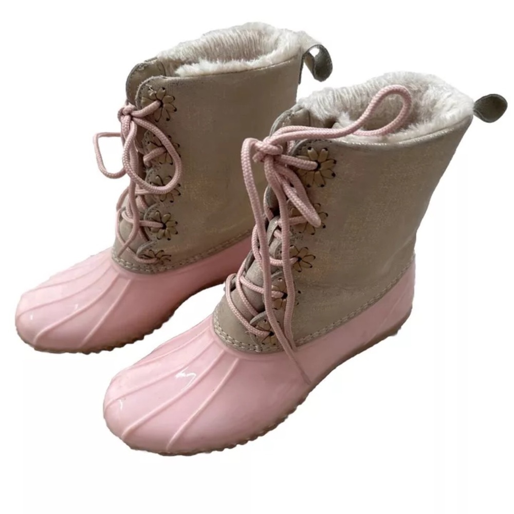JACK ROGERS Scallop Chloe Waterproof Duck Rain Boot Women's 8 Blush Pink/Gold